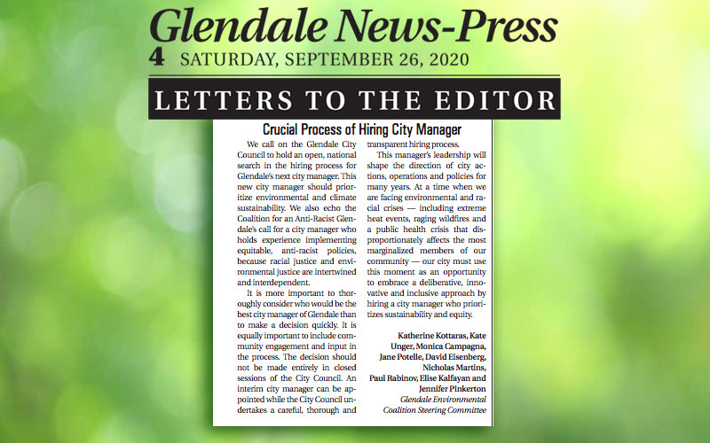 GEC Submits Letter RE: City Manager Selection